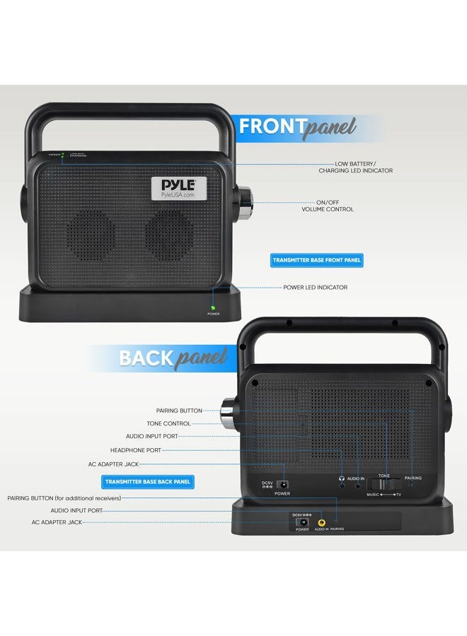Pyle Wireless Portable Speaker Soundbox - 2.4ghz Full Range Stereo Sound Digital TV MP3 iPod Analog Cable w/ Headset Jack Voice Enhancing Audio Hearing Assistance - PTVSP18BK - Image 2