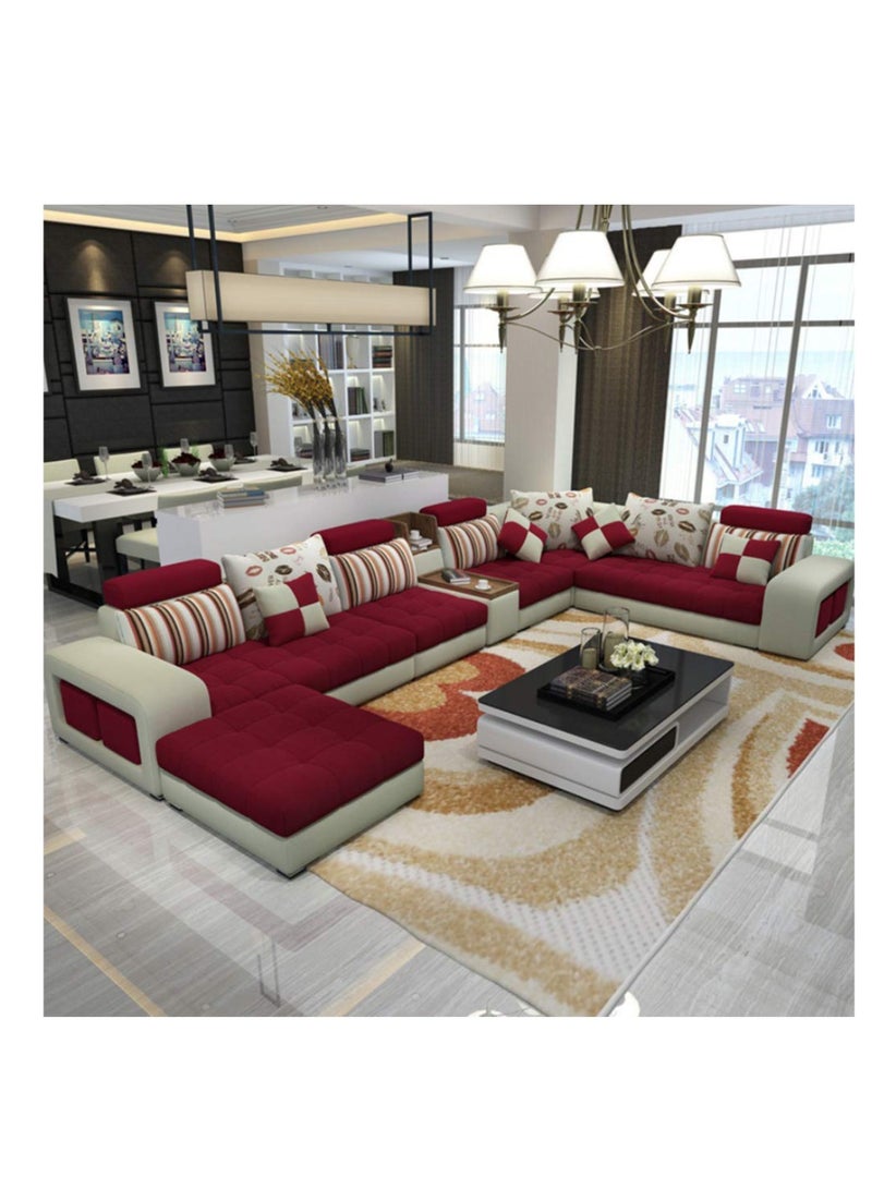 Ripple FURNITURE Simple Leisure  Fashion  Fabric Combination Living Room Sofa Set L Shape 6 Seater Red 398X93X40  - Image 1