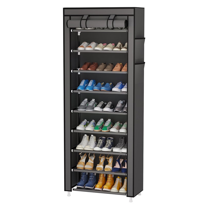 Calmootey 9 Tier Shoe Rack Organizer,Portable Shoe Shelf with Nonwoven Fabric Cover for Closet Hallway,Bedroom,Entryway,Grey - Image 1