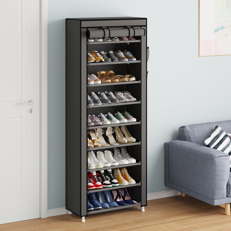 Calmootey 9 Tier Shoe Rack Organizer,Portable Shoe Shelf with Nonwoven Fabric Cover for Closet Hallway,Bedroom,Entryway,Grey - Image 5