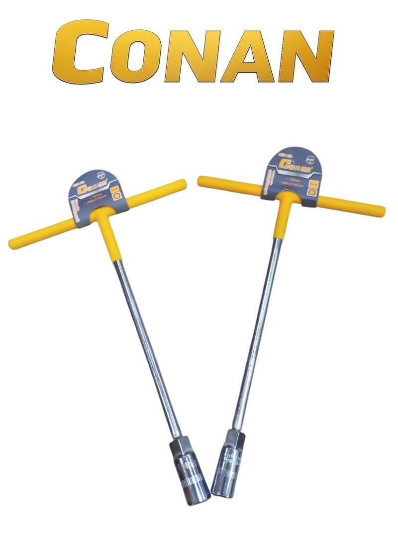Conan Set of 2 CONAN T-Handle Socket Wrenches – Model COT5813 (13mm) & COT5814 (14mm) – Cr-V Steel – 200×310 mm – Professional Heavy-Duty Tools - Image 1