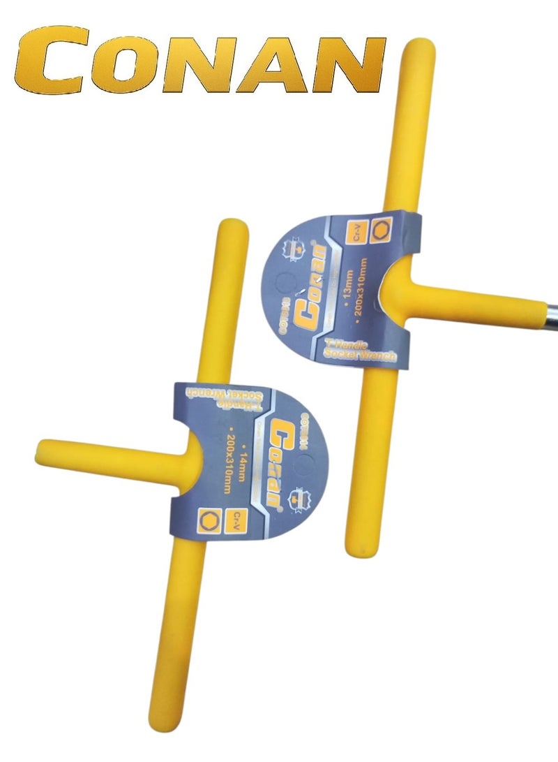 Conan Set of 2 CONAN T-Handle Socket Wrenches – Model COT5813 (13mm) & COT5814 (14mm) – Cr-V Steel – 200×310 mm – Professional Heavy-Duty Tools - Image 2