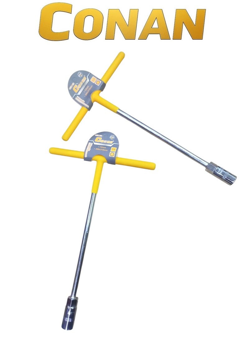 Conan Set of 2 CONAN T-Handle Socket Wrenches – Model COT5813 (13mm) & COT5814 (14mm) – Cr-V Steel – 200×310 mm – Professional Heavy-Duty Tools - Image 3