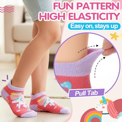 Welwoos Baby Girls Toddlers Grips Socks Kids Non Slip Anti Skid Ankle Unicorn Gift Cotton No Show Socks with Grippers 9 Pairs (Rainbow Unicorn, 1-3 Y) - Image 4