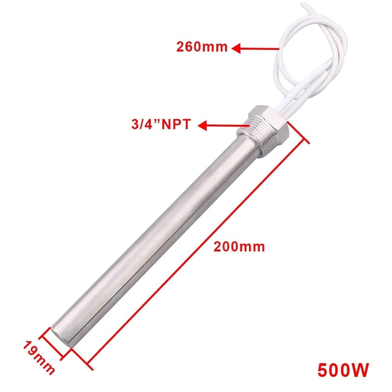 24v/36v/48v DC Immersion Cartridge Heater 3/4" Thread SUS304 Electric Solar Heating Element Water Instant(500w L200mm,48V) - Image 2