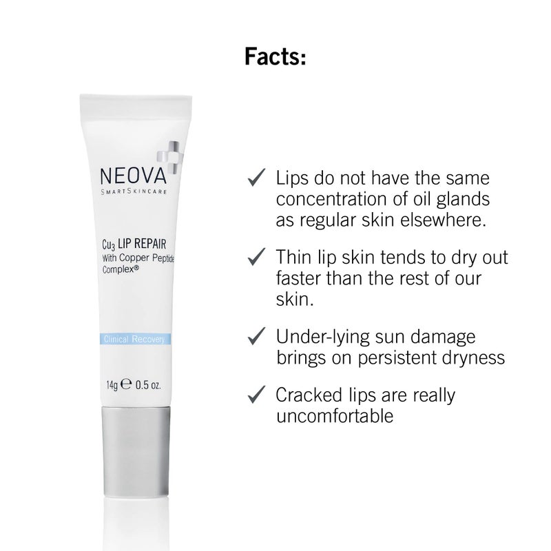 NEOVA SmartSkincare Cu3 Lip Repair, a moisture-sealing formula nourishes and protects lips during and after sun, cold and wind exposure. - Image 3
