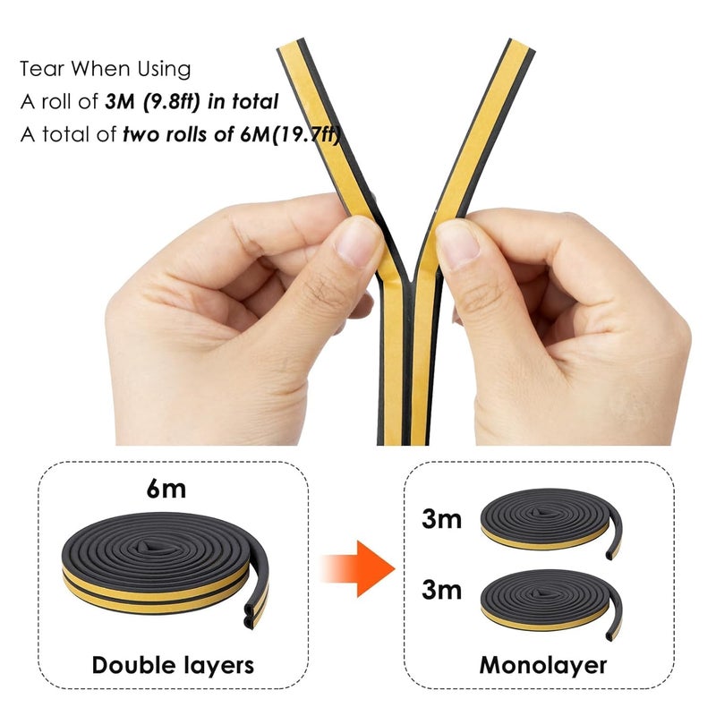 TEKCOOL سدادة فجوات الأبواب | شريط لاصق من السيليكون لعزل الطقس للنوافذ | شرائط عزل الأبواب لفجوات عزل الصوت في أسفل الباب - (5.4 قدم × 2) إجمالي 10 أقدام (3.5 م) لكل لفة (أسود) - Image 3