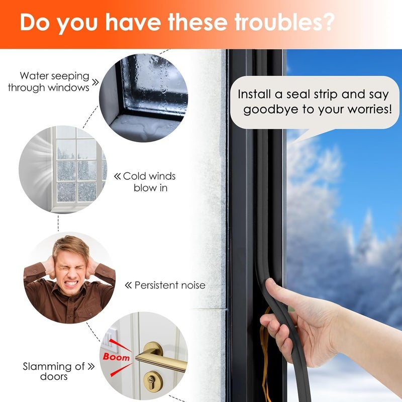 TEKCOOL سدادة فجوات الأبواب | شريط لاصق من السيليكون لعزل الطقس للنوافذ | شرائط عزل الأبواب لفجوات عزل الصوت في أسفل الباب - (5.4 قدم × 2) إجمالي 10 أقدام (3.5 م) لكل لفة (أسود) - Image 5