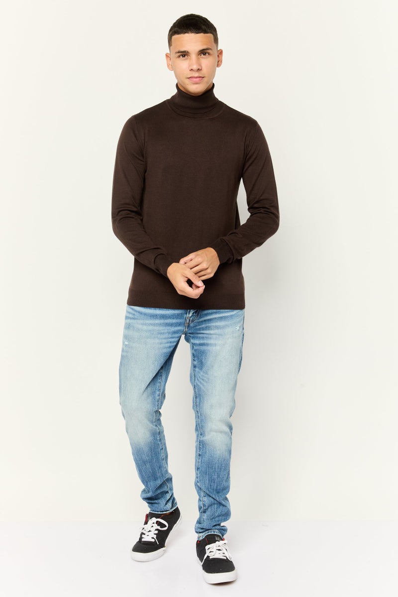 Sorbino Men Turtle Neck Solid Knit Sweater, Dark Brown - Image 3