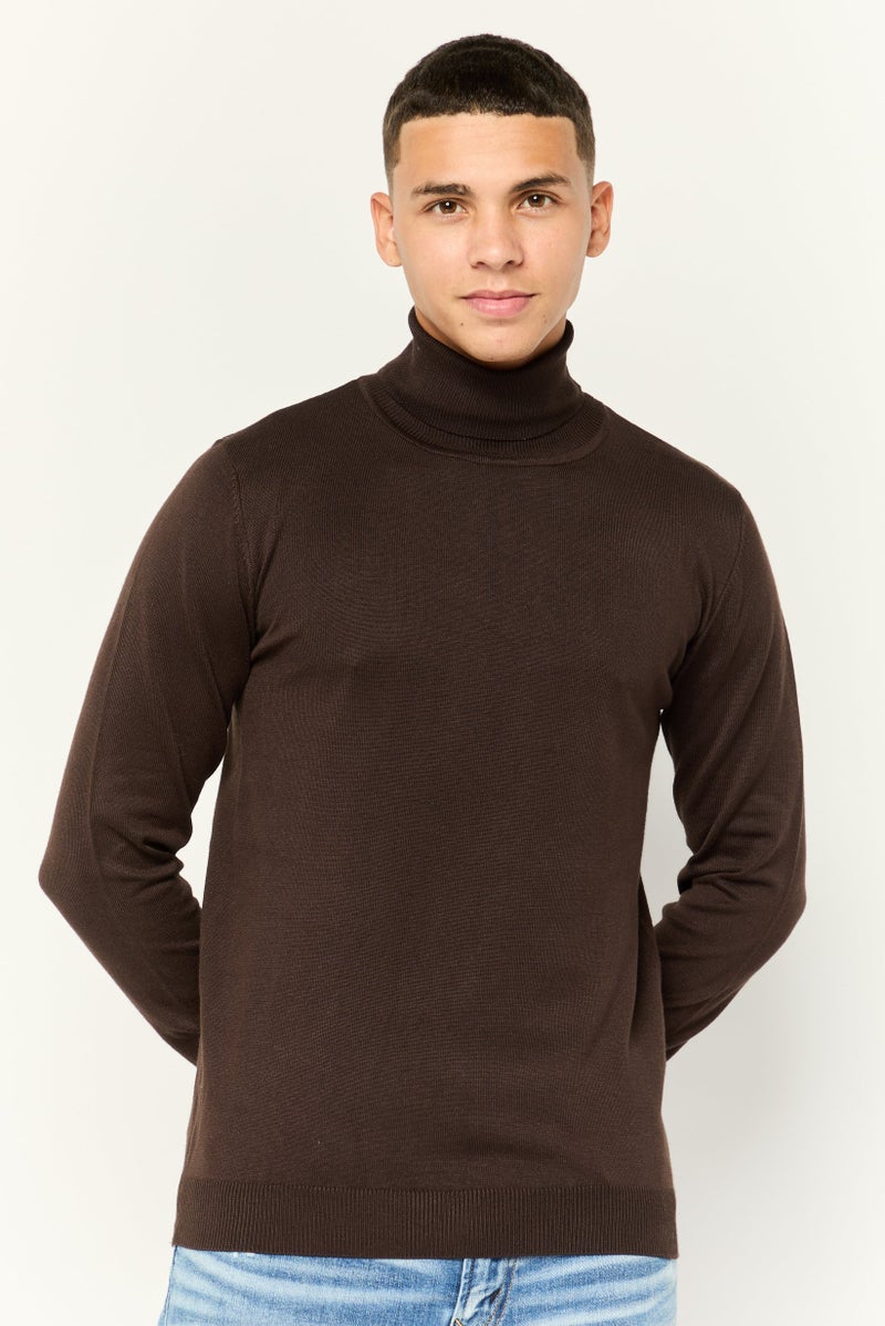 Sorbino Men Turtle Neck Solid Knit Sweater, Dark Brown - Image 1