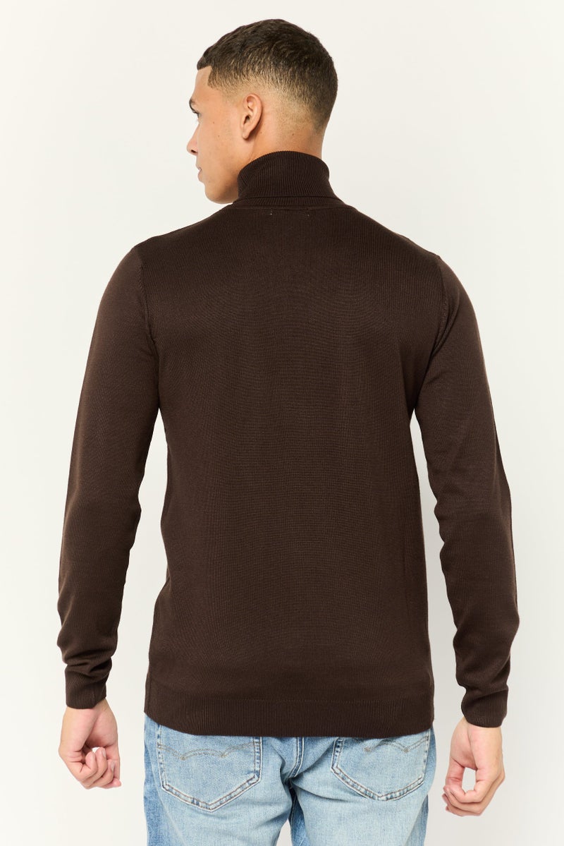 Sorbino Men Turtle Neck Solid Knit Sweater, Dark Brown - Image 4