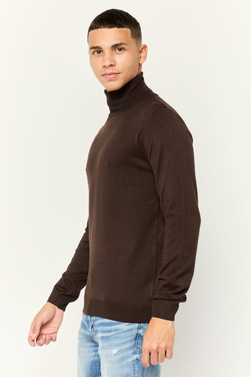 Sorbino Men Turtle Neck Solid Knit Sweater, Dark Brown - Image 2