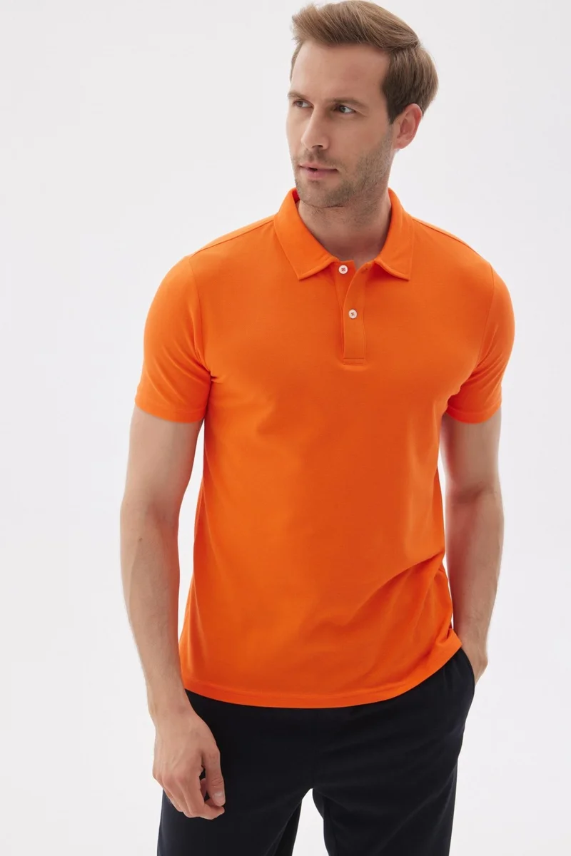 اوديلون Men's Basic Polo Neck T-Shirt (Regular Fit) Orange