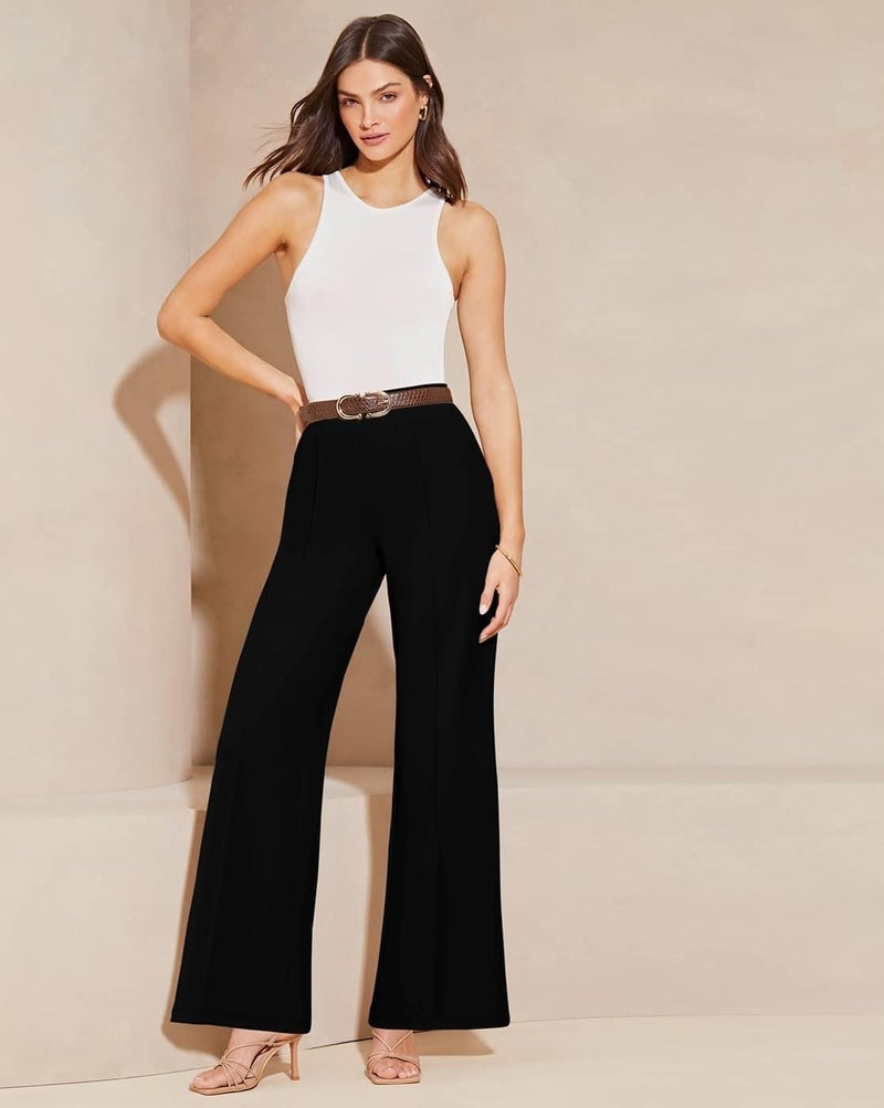 SWADESI STUFF Women’s Retro-Inspired Bell Bottom Pants – High Waist Slim Fit Flared Trousers with Stretch Fabric for Stylish and Comfortable (in, Alpha, 2XL, Regular, Standard, Black) - Image 4