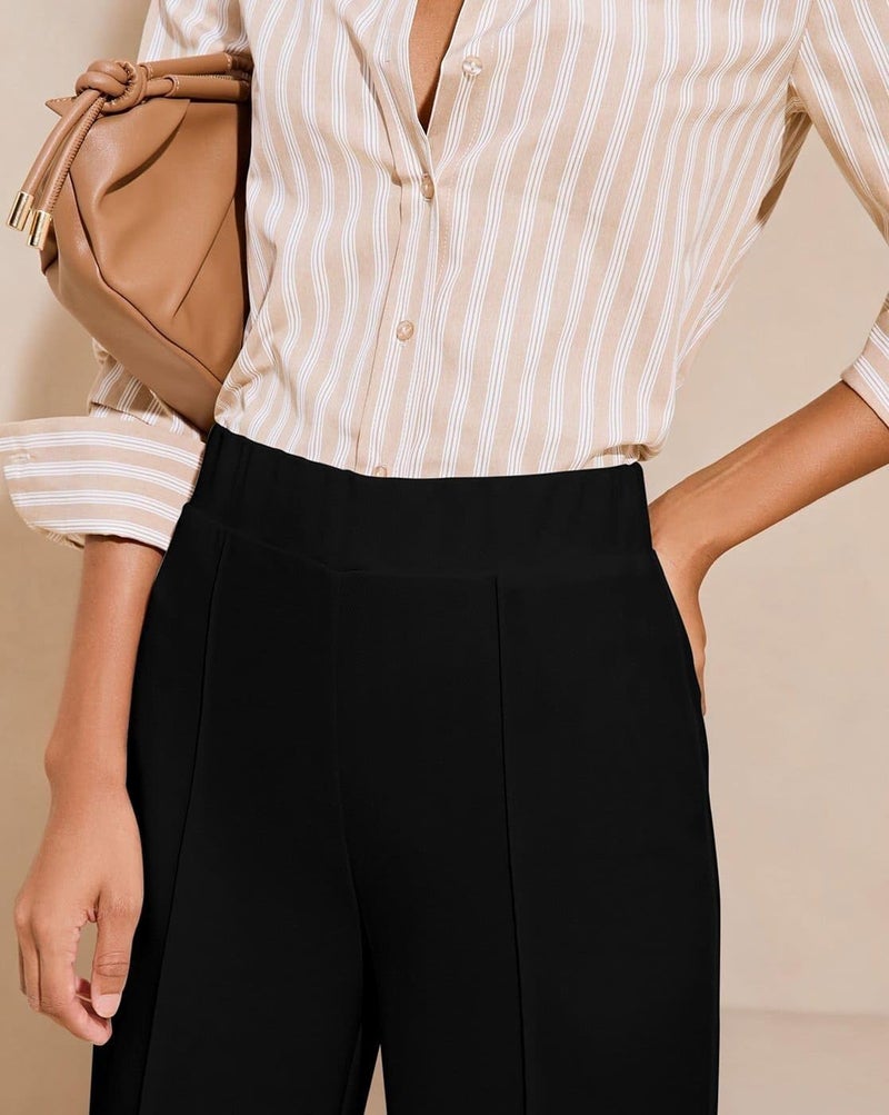 SWADESI STUFF Women’s Retro-Inspired Bell Bottom Pants – High Waist Slim Fit Flared Trousers with Stretch Fabric for Stylish and Comfortable (in, Alpha, 2XL, Regular, Standard, Black) - Image 2