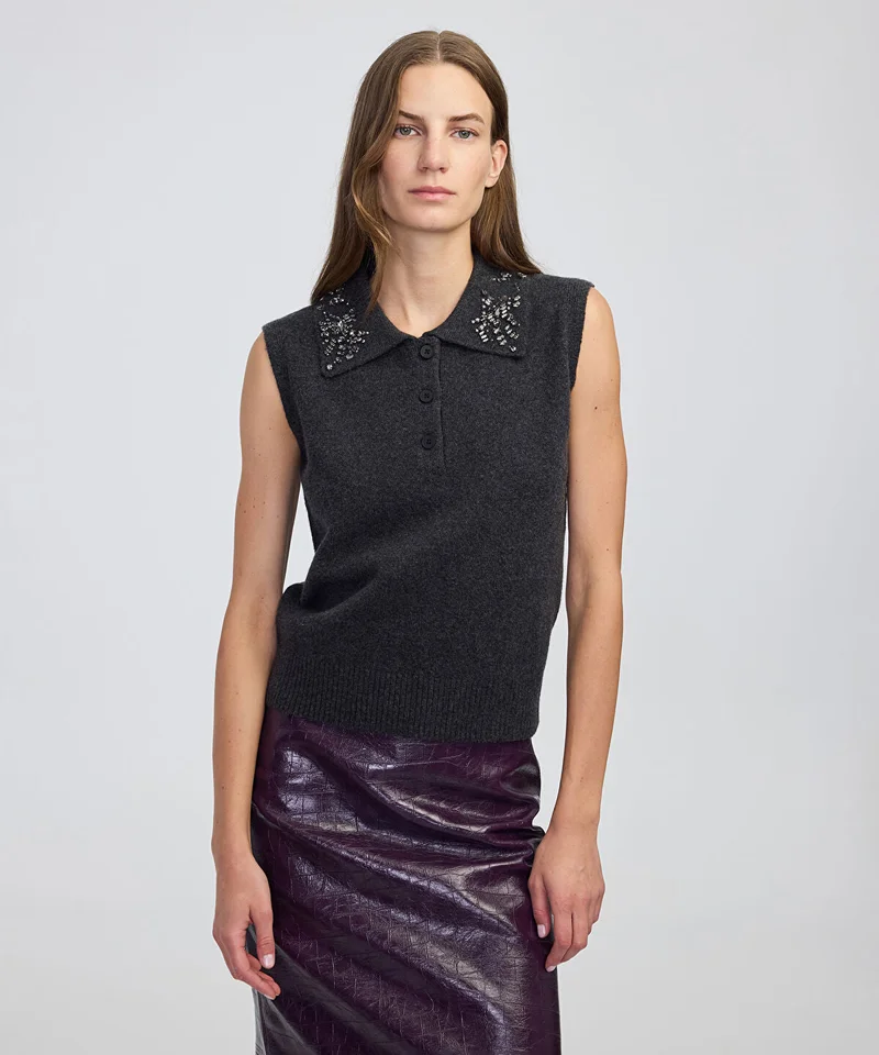 Ipekyol Embellished Collar Knit Top