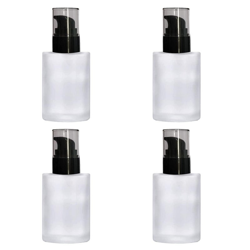 BH PLAST Clear Frosted Glass Bottle with Black Pumps for Serum Essential Oils Blends Skin Care Travel Toners Cosmetic DIY Pack of 6Pcs 30 ml