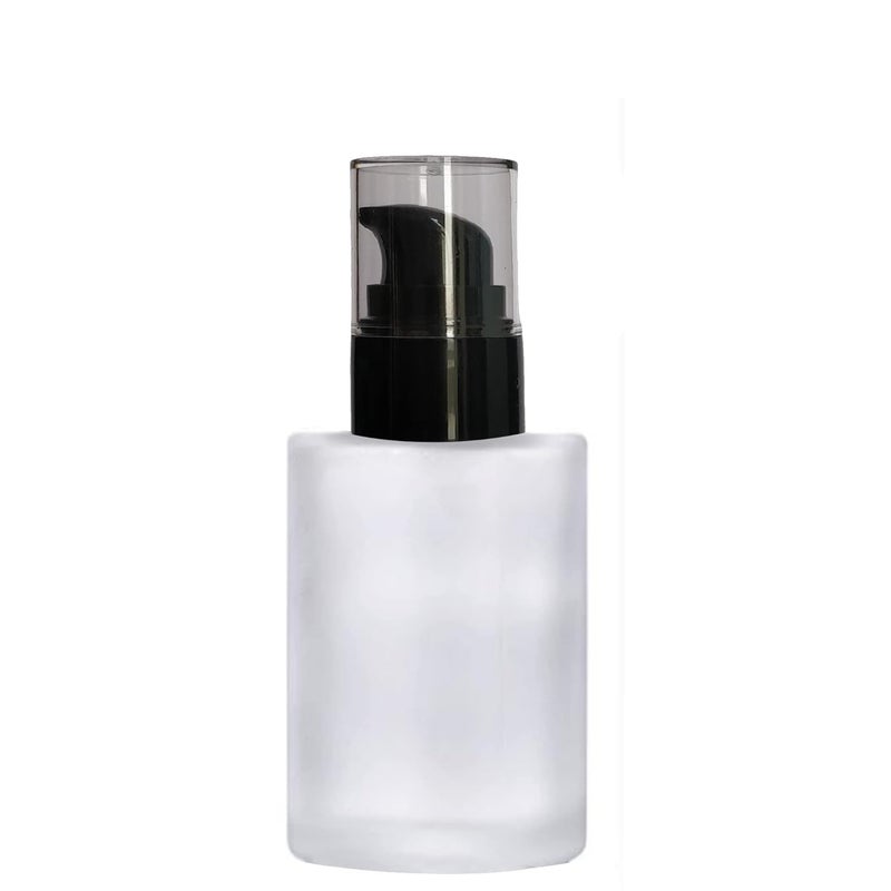 BH PLAST Clear Frosted Glass Bottle with Black Pumps for Serum Essential Oils Blends Skin Care Travel Toners Cosmetic DIY Pack of 6Pcs 30 ml
