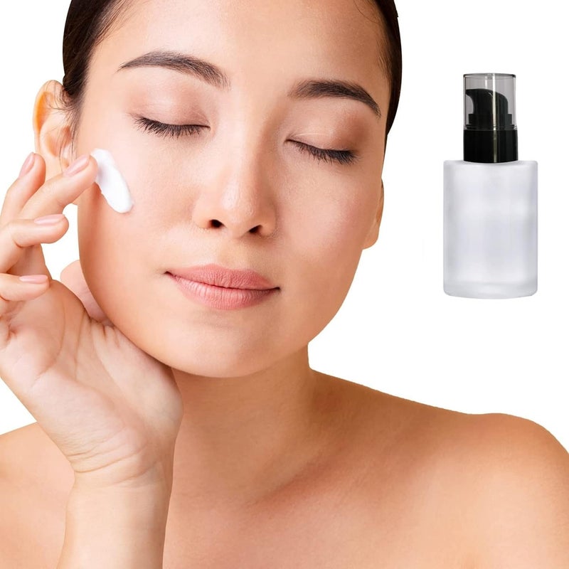 BH PLAST Clear Frosted Glass Bottle with Black Pumps for Serum Essential Oils Blends Skin Care Travel Toners Cosmetic DIY Pack of 6Pcs 30 ml