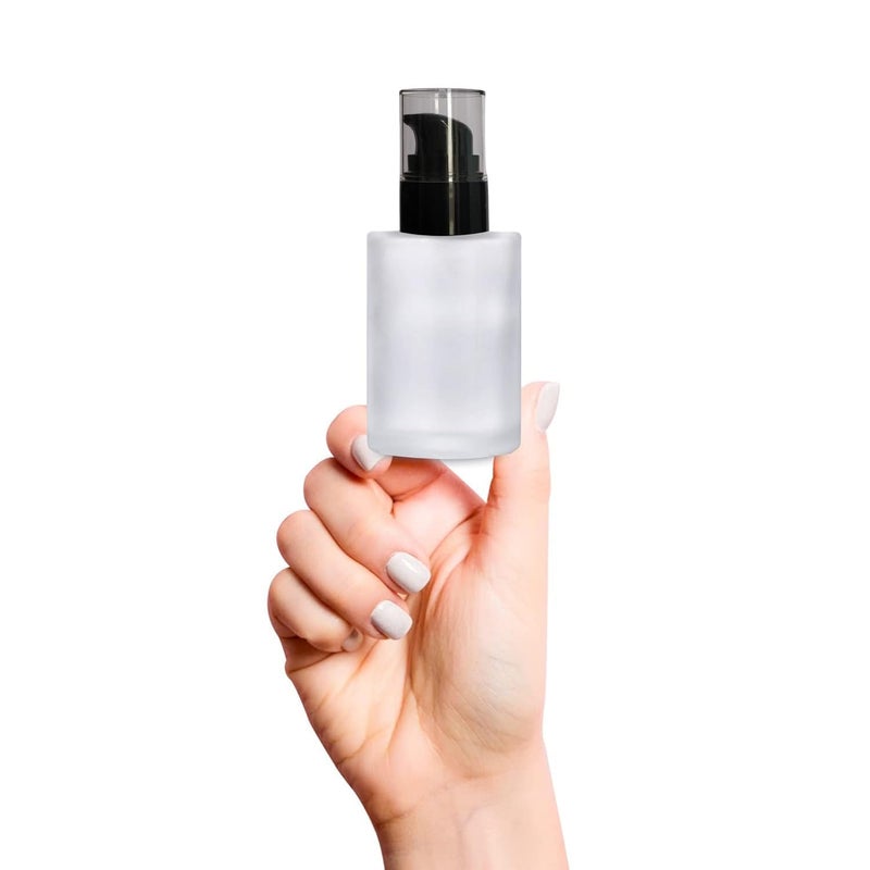 BH PLAST Clear Frosted Glass Bottle with Black Pumps for Serum Essential Oils Blends Skin Care Travel Toners Cosmetic DIY Pack of 6Pcs 30 ml