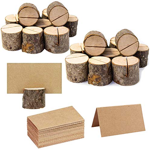 senover 20Pcs Rustic Wood Table Numbers Holder and 30Pcs Kraft Table Place Cards Wood Place Card Holder Party Wedding Table Name Card Holder Memo Note Card - Image 1