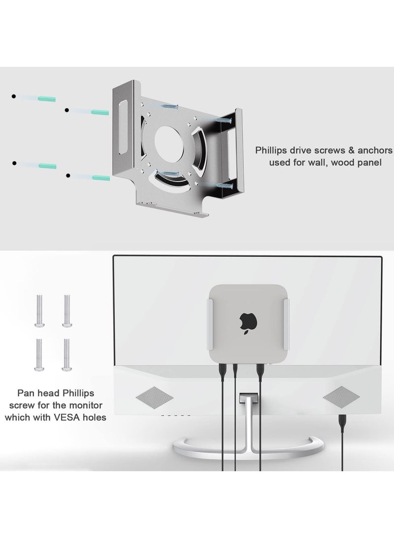 erorex Mac Mini M2 Mount, Heat Dissipation Design Anti-Scratch Behind Monitor, Under Desk, Wall Mount Stand for Mac Mini 2011 to 2023 M2 Pro, Compatible with VESA Hole (Silver)  - Image 2