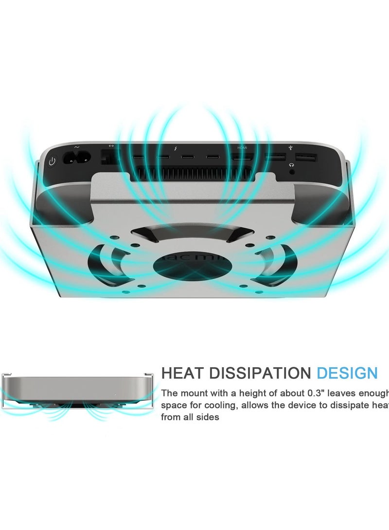 erorex Mac Mini M2 Mount, Heat Dissipation Design Anti-Scratch Behind Monitor, Under Desk, Wall Mount Stand for Mac Mini 2011 to 2023 M2 Pro, Compatible with VESA Hole (Silver)  - Image 5