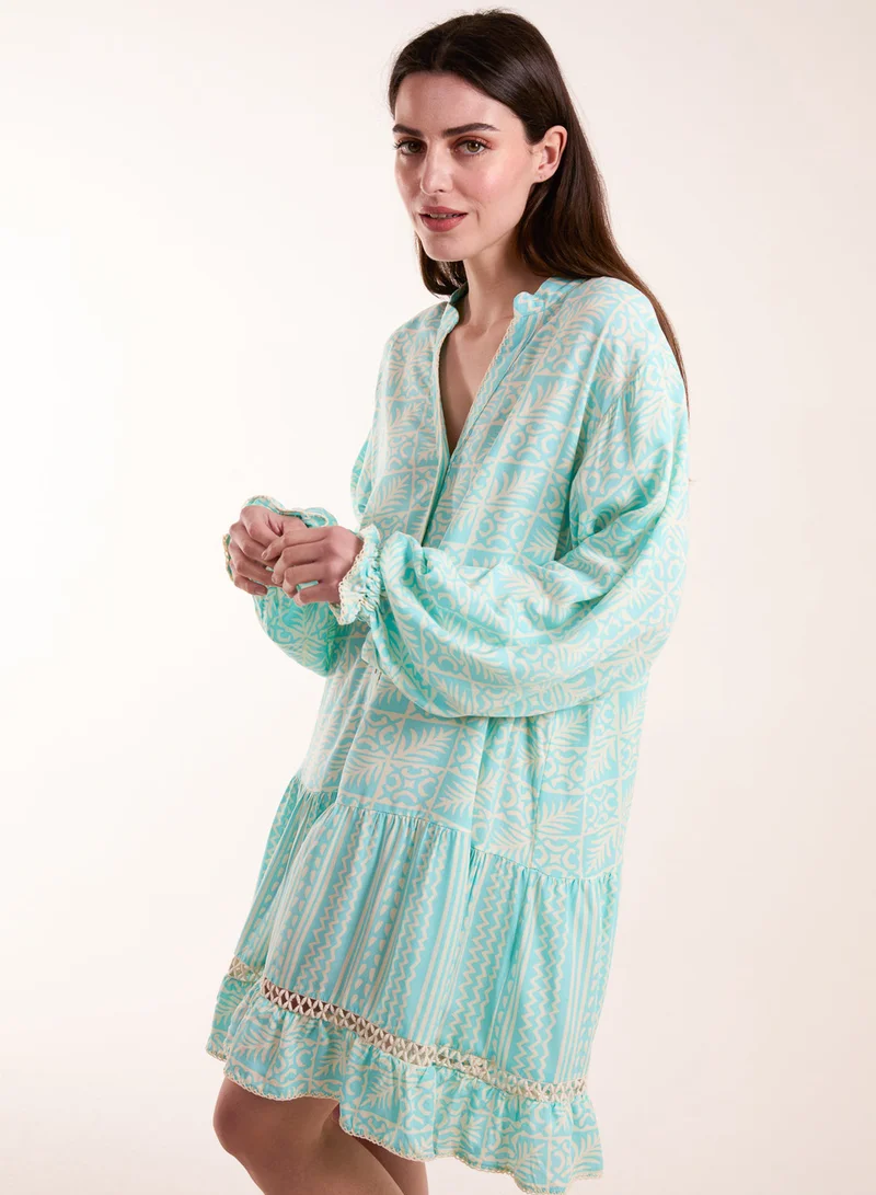 Blue Vanilla Tiered Button Down Mini Dress With Tier