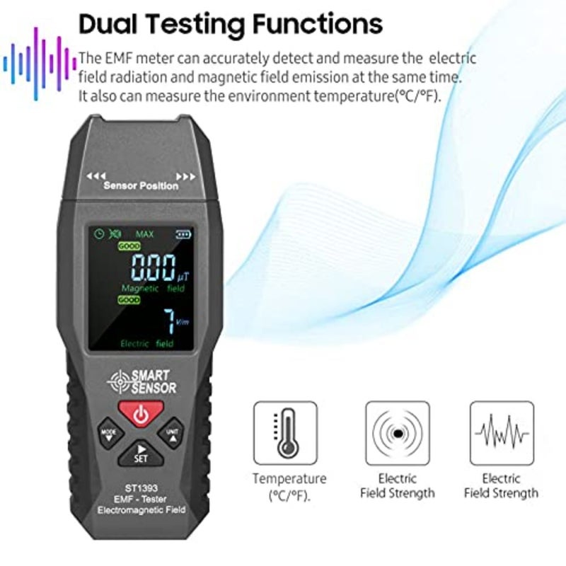 مقياس EMF، كاشف المجال الكهرومغناطيسي، مقياس EMF الرقمي، مقياس إشعاع المجال الكهرومغناطيسي، كاشف الإشعاع مع شاشة LCD، اختبار الإشعاع المحمول لفحص EMF الداخلي والخارجي - Image 3