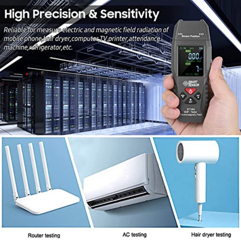 مقياس EMF، كاشف المجال الكهرومغناطيسي، مقياس EMF الرقمي، مقياس إشعاع المجال الكهرومغناطيسي، كاشف الإشعاع مع شاشة LCD، اختبار الإشعاع المحمول لفحص EMF الداخلي والخارجي - Image 5