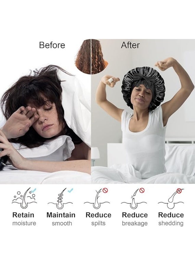 1 Set Hair Bonnet Wide Band Silk Bonnet Satin Bonnet Hair Bonnet for Sleeping Night Sleep Hat with Tie Band - Image 4