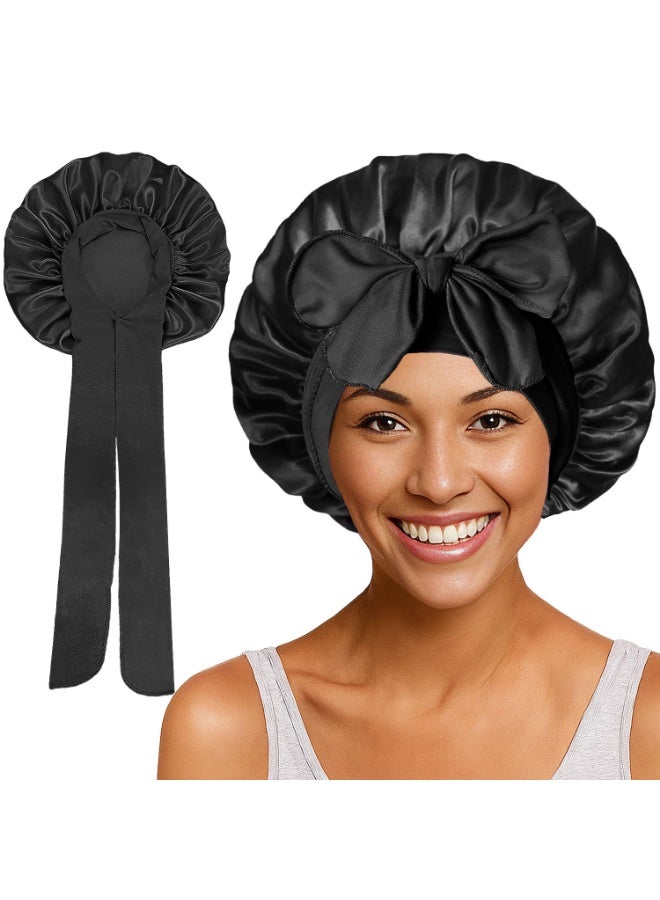 1 Set Hair Bonnet Wide Band Silk Bonnet Satin Bonnet Hair Bonnet for Sleeping Night Sleep Hat with Tie Band - Image 1