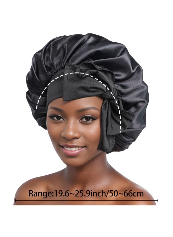 1 Set Hair Bonnet Wide Band Silk Bonnet Satin Bonnet Hair Bonnet for Sleeping Night Sleep Hat with Tie Band - Image 2