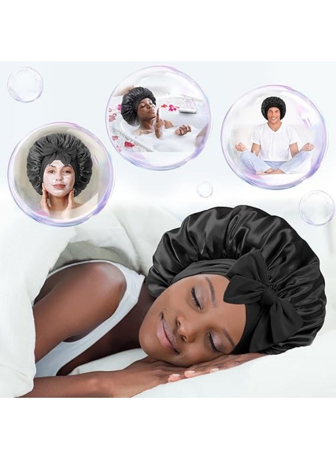 1 Set Hair Bonnet Wide Band Silk Bonnet Satin Bonnet Hair Bonnet for Sleeping Night Sleep Hat with Tie Band - Image 3