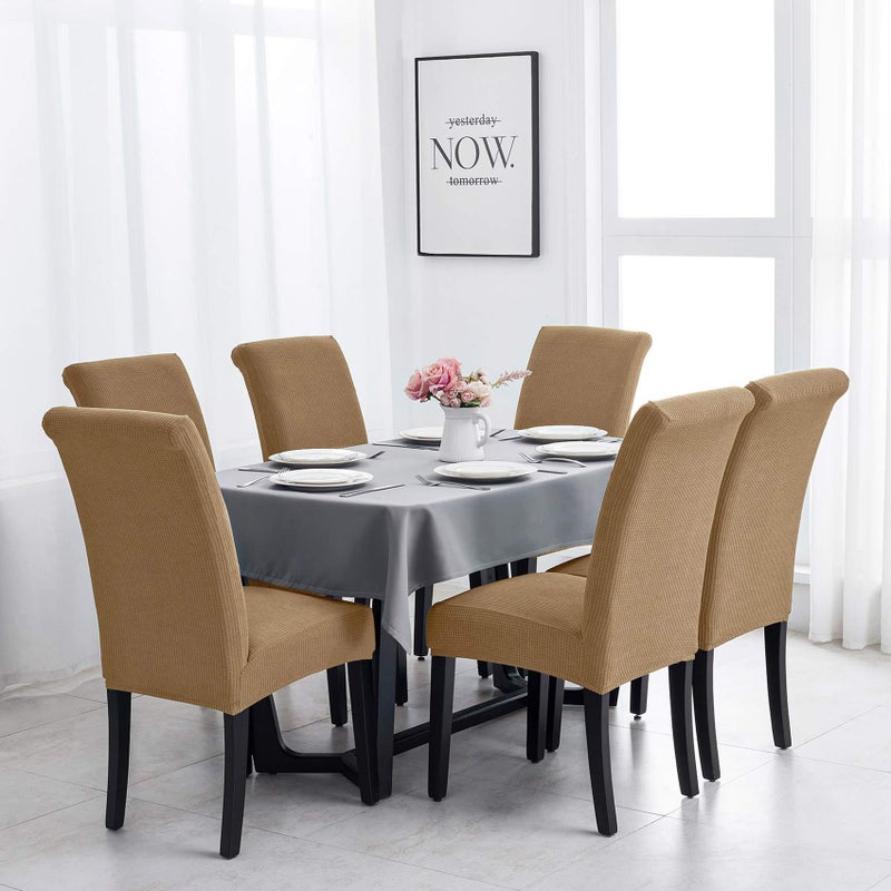Joccun Chair Covers For Dining Room Set Of 4 Dining Chair Slipcovers Stretch Dining Room Chair Covers Seat Protector Washable Parsons Chair Cover For Home Hotel Banquet(Tan 4 Pack) - Image 5