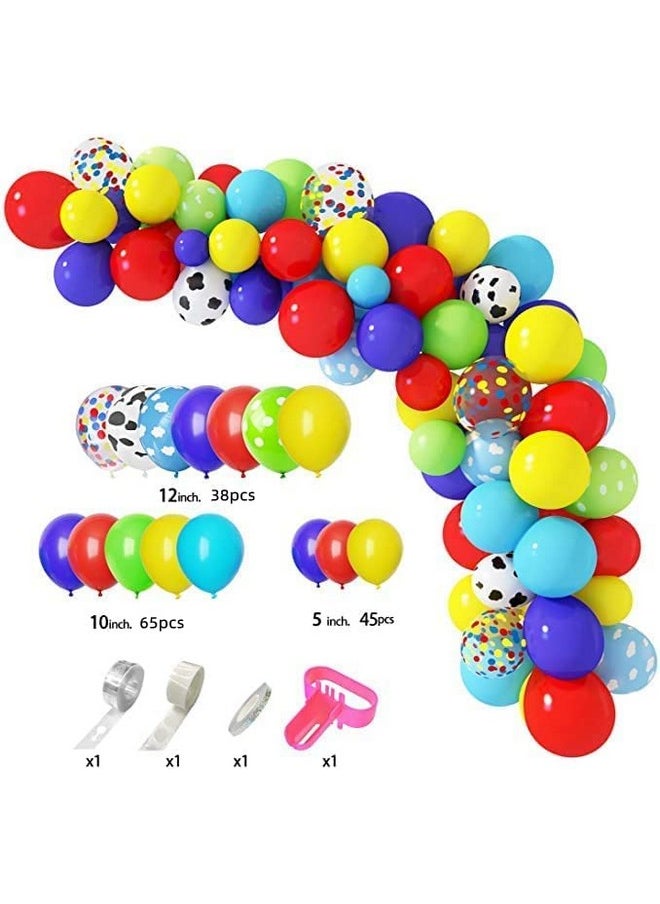 Amandir - 152Pcs Toy Inspired Story Balloons Arch Garland Kit, Cow Pattern Cloud Yellow Red Blue Green Confetti Latex Balloons For Kids Toy Inspired Story Theme Birthday Party Supplies Decorations - Image 1
