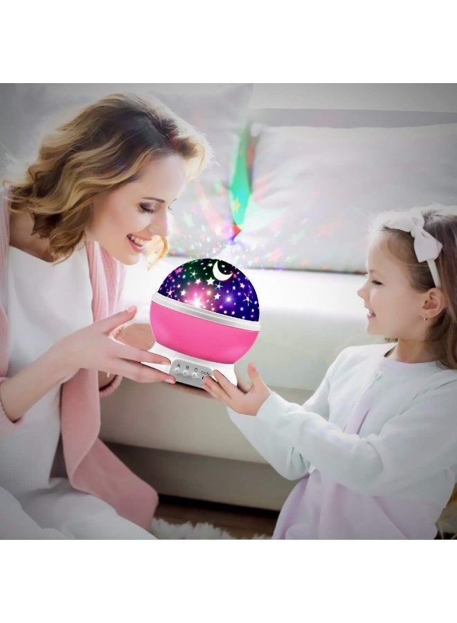 لاكي نوف جهاز عرض ضوئي دوار على شكل سماء مرصعة بالنجوم والقمر، مصباح ليلي، هدايا ممتعة لتزيين غرف نوم الأطفال - وردي - Image 5