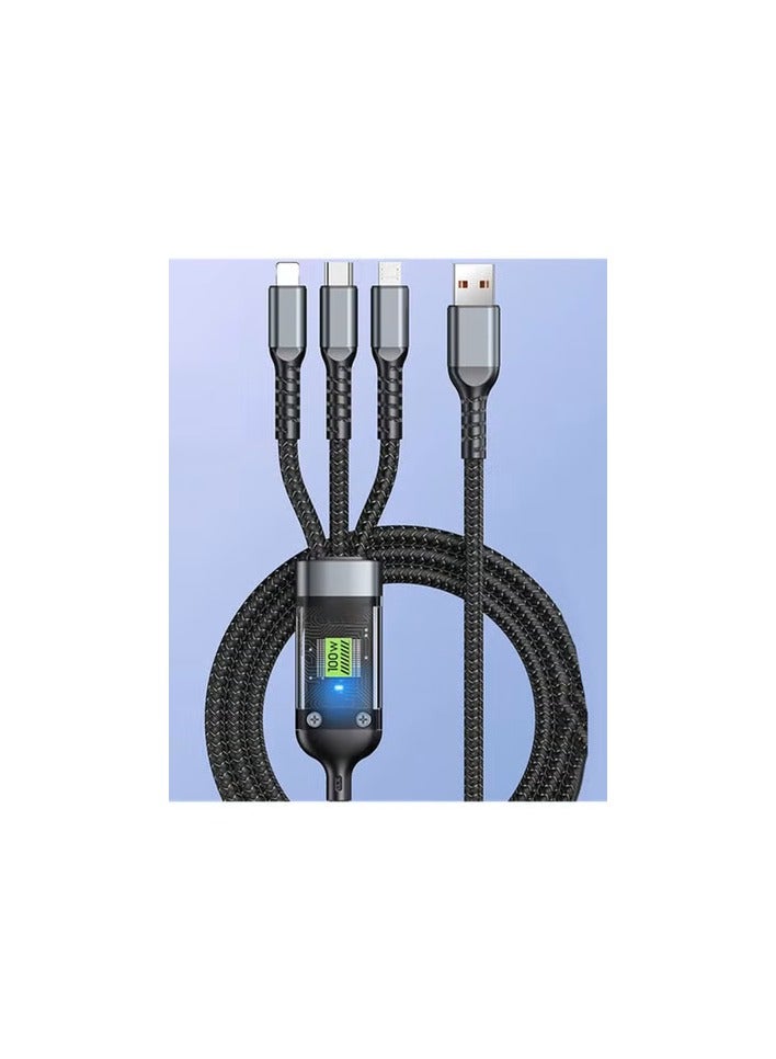 3-in-1 USB Fast Charging Cable 100W - Compatible with iOS & Android Devices - Image 1