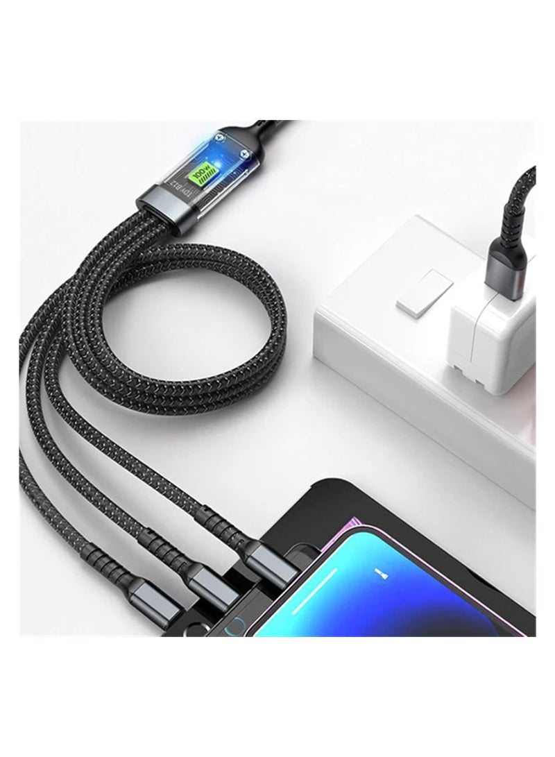 3-in-1 USB Fast Charging Cable 100W - Compatible with iOS & Android Devices - Image 3