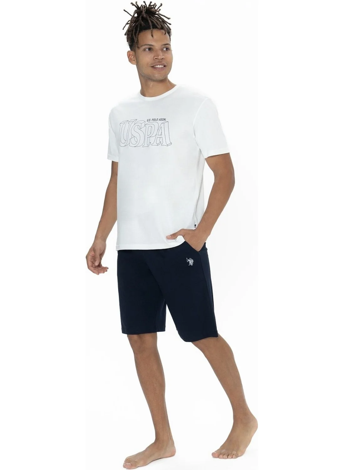 U.S. Polo Assn. 18903 Men's Short Sleeve Crew Neck 3-Piece Pajama Set-Ecru