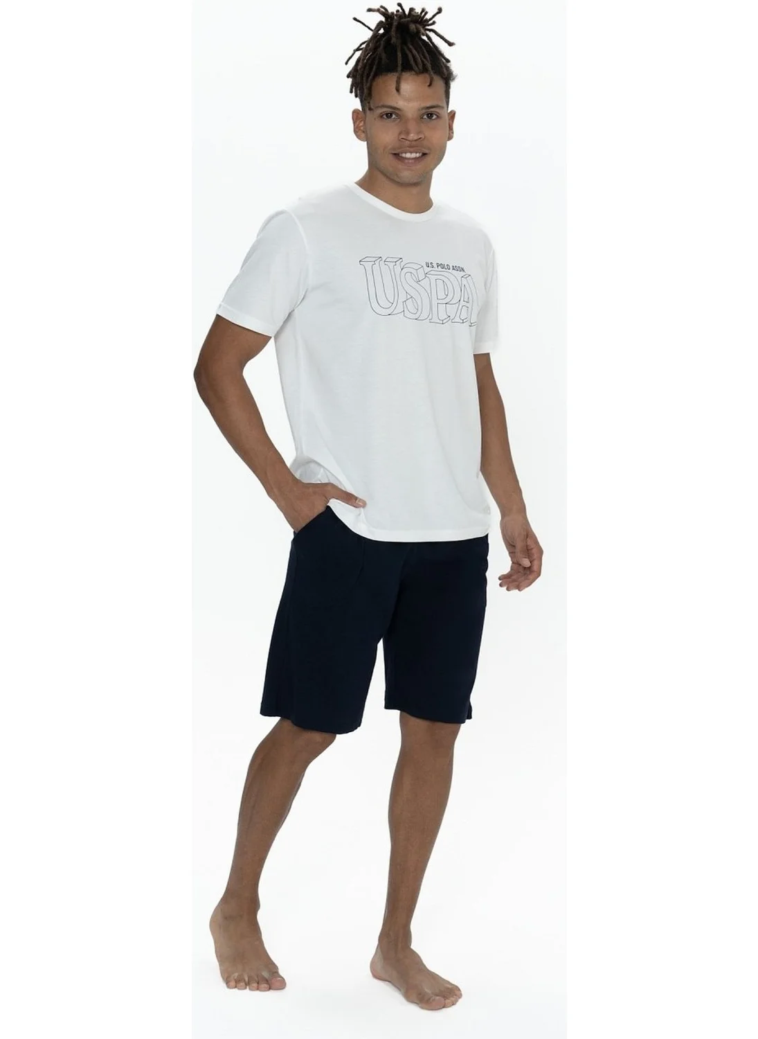 U.S. Polo Assn. 18903 Men's Short Sleeve Crew Neck 3-Piece Pajama Set-Ecru