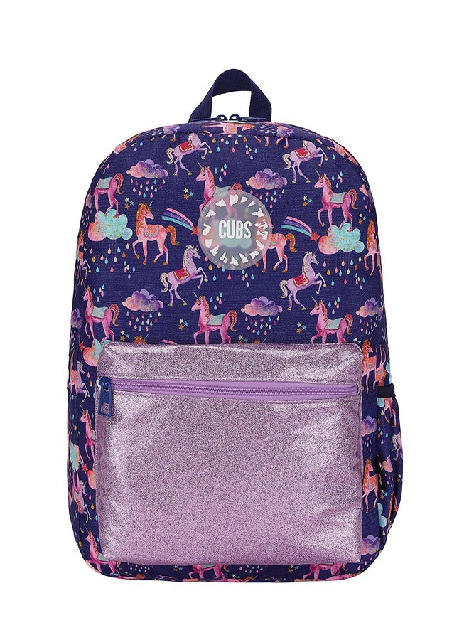CUBS Unicorn Print Waterproof Kids 28L Glittery Backpack with zip closure Ideal for 6-12 years age group - Image 1