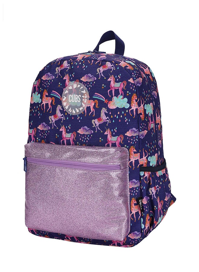 CUBS Unicorn Print Waterproof Kids 28L Glittery Backpack with zip closure Ideal for 6-12 years age group - Image 2