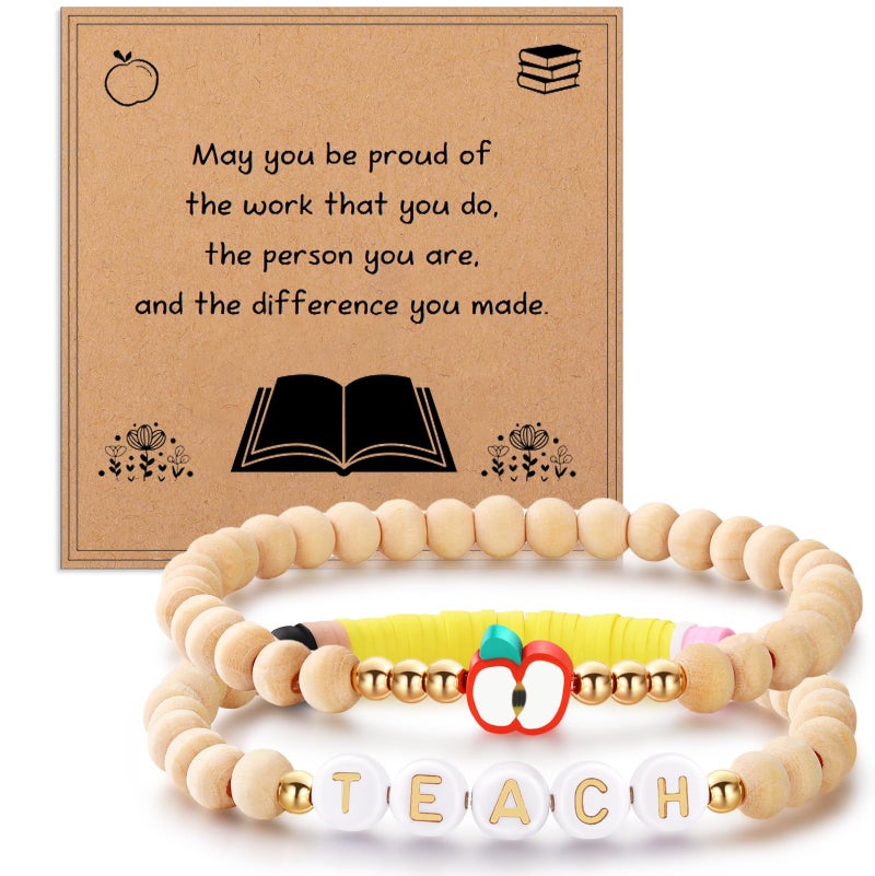 Korotho Teacher Christmas Gifts Teacher Bracelet for Women, Daycare Teachers Appreciation Gifts Thank You End of The Year Teachers Gift with Cards Best TEACH Bracelets for Female (Book) - Image 1