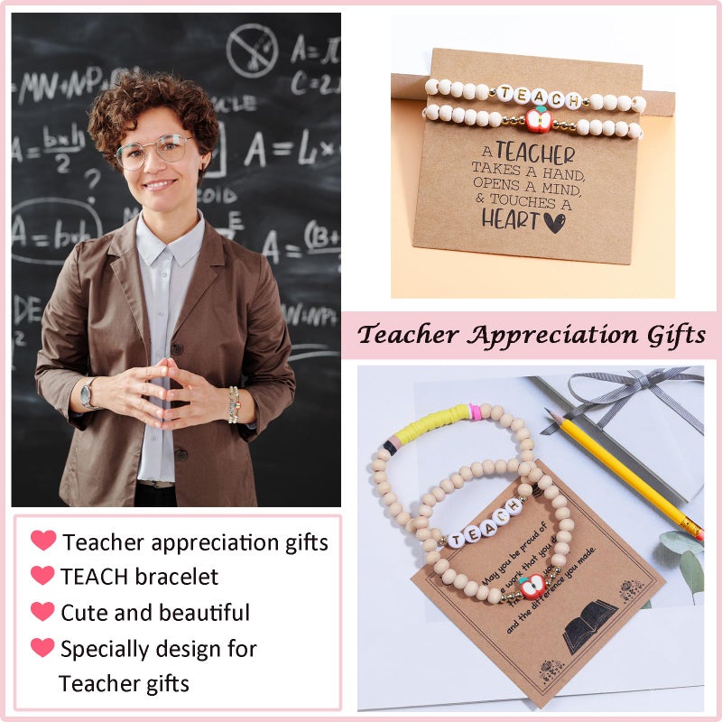 Korotho Teacher Christmas Gifts Teacher Bracelet for Women, Daycare Teachers Appreciation Gifts Thank You End of The Year Teachers Gift with Cards Best TEACH Bracelets for Female (Book) - Image 2