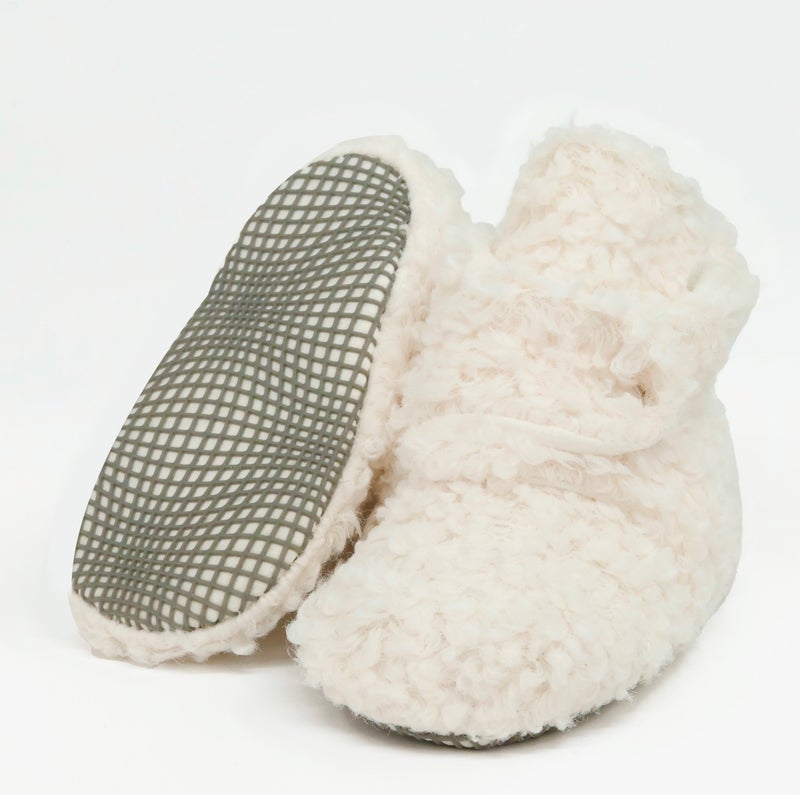 Ella Bonna Teddy Baby Slipper, Non-Slip Sole, Organic Cotton Lining, Home Nursery Shoes, Ecru White - Image 1