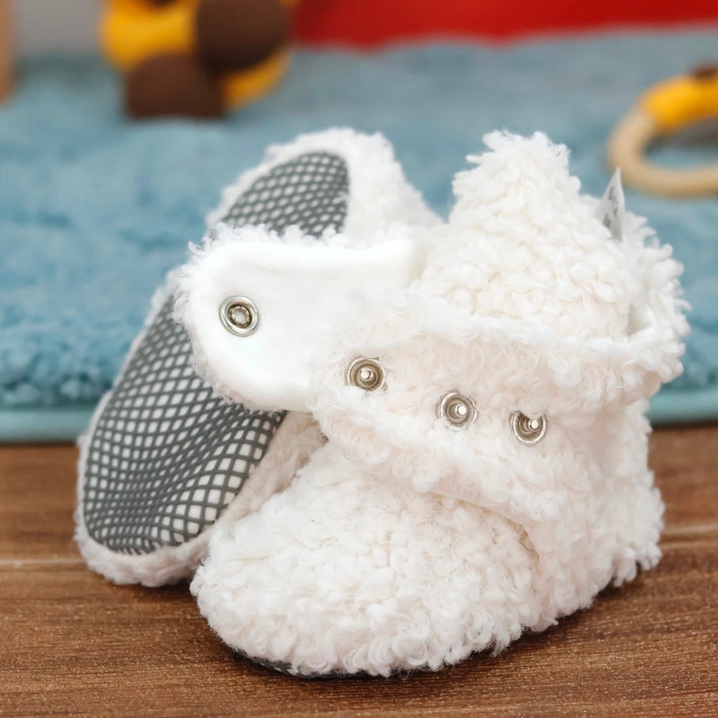 Ella Bonna Teddy Baby Slipper, Non-Slip Sole, Organic Cotton Lining, Home Nursery Shoes, Ecru White - Image 3