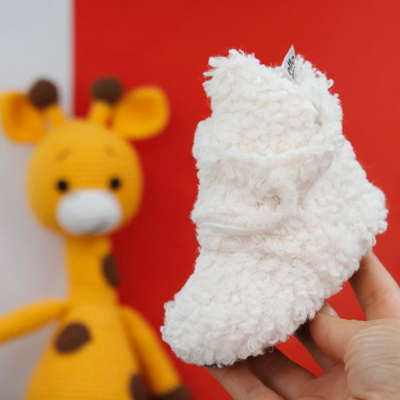 Ella Bonna Teddy Baby Slipper, Non-Slip Sole, Organic Cotton Lining, Home Nursery Shoes, Ecru White - Image 5