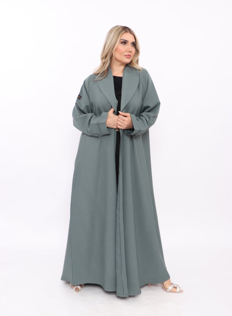 MyesuQ Gray abaya with a collar, belt and buttons on the sleeves - Image 1