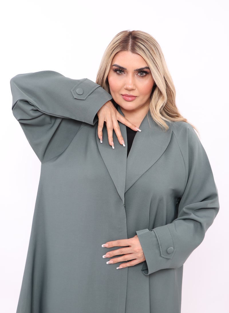 MyesuQ Gray abaya with a collar, belt and buttons on the sleeves - Image 2